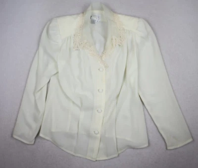 Vintage Women's Blouse Size 6P Sheer Ivory Long Sleeve Lace Trim - Image 1 of 4