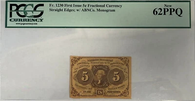 🧾 Fr#1230 5¢ Fractional Currency – PCGS 62PPQ – ABNCo Monogram 💎 Civil War Era - Image 1 of 2