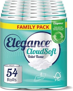 Elegance Cloud Soft Toilet Roll 54 Rolls | 2-Ply Recycled Eco-Friendly Bulk Buy - Picture 1 of 5