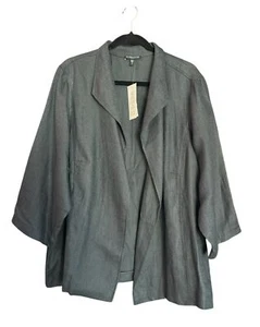 Eileen Fisher Linen Blend Jacket Size 3X Plus Gray Basket Sheen NWT Nordstrom - Picture 1 of 6