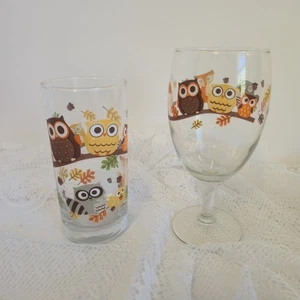 Vintage Libbey Hoot Owl And Friends Glass Goblet And High Ball Glass 1980s - Picture 1 of 13