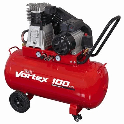 Sealey Compressor 100ltr Belt Drive 3Hp with Cast Cylinders & Wheels Compressor - Image 1 of 4