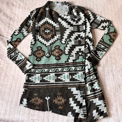 🍂Y2k Azteca Suroeste Boho Cárdigan Tejido Térmico Suéter por Xhiliation XS Foto 1 de 4