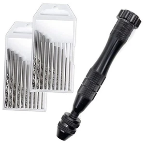 Precision Pin Vise Hand Drill - Steel Manual Tool with 20-Piece Micro Bits - Picture 1 of 8