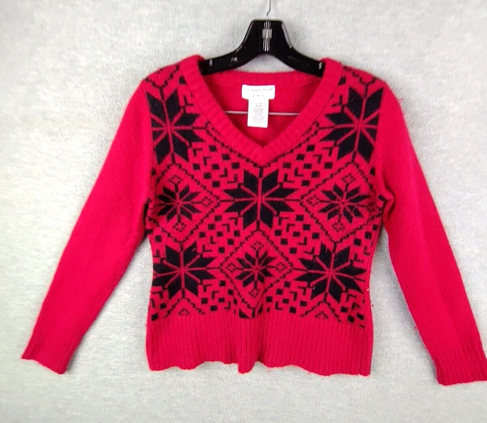 Suéter Covington Mujer Pequeño Rojo Copo de Nieve Angora Lana de Cordero Vacaciones Acogedor Foto 1 de 4