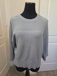 CABi Ribbed Sweater Dusty Blue Size M Medium 3/4 Sleeve Zipper Back - Picture 1 of 10