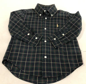 Polo Ralph Lauren Toddler Boy 3T Navy Green Plaid Button Down Long Sleeve Shirt - Picture 1 of 9