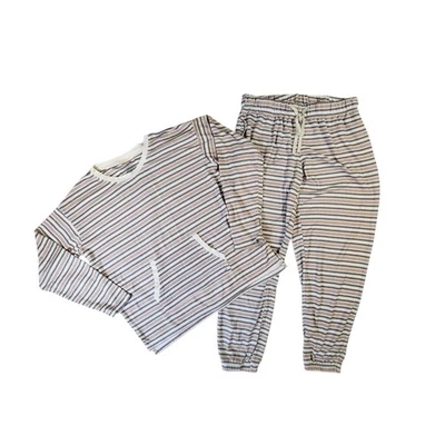 Conjunto de 2 pijamas a rayas Cuddl Duds azul topo pantalones jogger medianos para mujer Foto 1 de 4