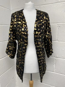 M&Co Black And Gold Sequin 3/4 Sleeve Open Evening Jacket Size 10 PK2001971 - Picture 1 of 7