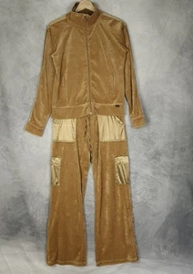 BCBG Max Azria Velour Trainingsanzug Damen Large gold hellbraun Reißverschluss Jacke Hose Set - Bild 1 von 24