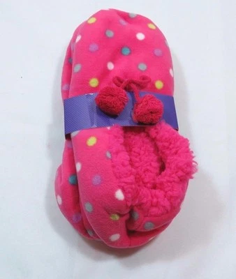 Womans Tru fit Warm Sherpa lined Booties Polka dot Pink Size 5-6 Small No slip  - Image 1 of 2