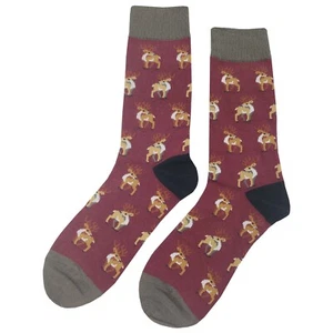 NWT Small Deer Dress Socks Novelty Men 8-12 Dark Red Crazy Fun Sockfly - Picture 1 of 4