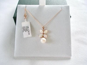 6 mm Pearl Solitaire, Opal 'Flower' 14k Rose Gold Dangle Pendant & Necklace - Picture 1 of 11