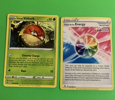 Pokémon:Voltorb 002/189 & Fusion Strike Energy 244/264. VG Condition - Image 1 of 4
