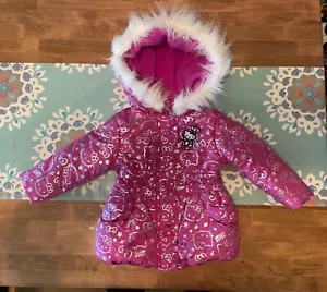 Sanrio Hello Kitty Girls Puffer Winter Coat Hot Pink and Silver Applique 2T - Picture 1 of 6