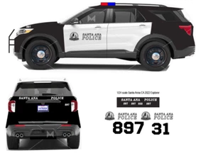 1/24 Scale Santa Ana CA Police 2022 Motormax Ford Explorer Waterslide Decals - Picture 1 of 1