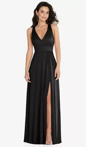 After Six 6863..Criss Cross Back Maxi Dress with Front Slit...Black..Size 8L - Picture 1 of 5