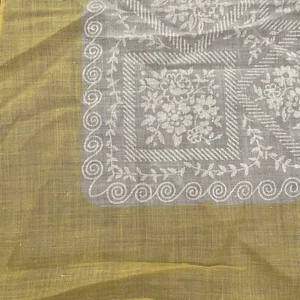 Pañuelo vintage amarillo borde ancho patrón floral blanco centro pañuelo 12" - Imagen 1 de 3