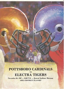 Programa de fútbol americano de playoffs de escuela secundaria 1987 Pottsboro Cardinals vs ELECTRA de Texas - Imagen 1 de 1