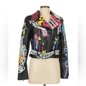 Azalea Wang Make Art graffiti faux leather moto jacket new - Picture 1 of 10