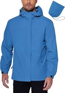 Men's Rain Jacket Waterproof With Hood Lightweight Packable Shell Raincoat - Picture 1 of 41