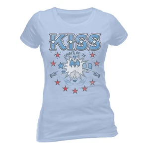 Official Kiss T Shirt Spirit Of 76 Womens Skinny Slim Fit Blue New XL XXL - Picture 1 of 2