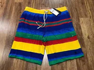 PARA HOMBRES GRANDES - Nuevo Polo Ralph Lauren Multicolor Rayas Spa Terry Shorts 9" Foto 1 de 4