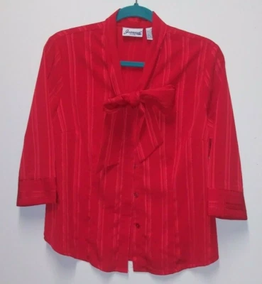 Blusa Secretaria Vintage ROJA Coño Lazo Talla PS Cuello Rayas Botón Relajado  Foto 1 de 4