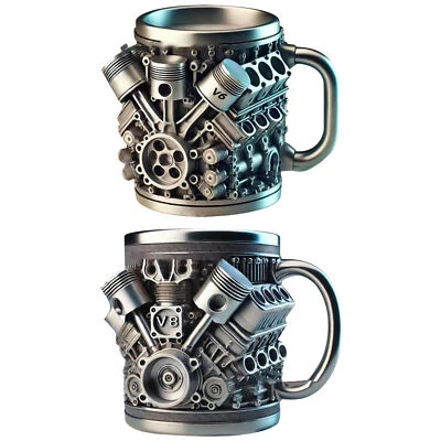 Unique 3D Car Engine Mug Stainless Steel V6 V8 Models Coffee Cup for Enthusiasts