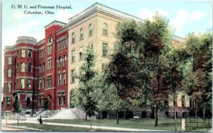 1920s OH Postcard O.M.U. and Protestant Hospital Buildings Columbus Ohio OMU - Picture 1 of 2