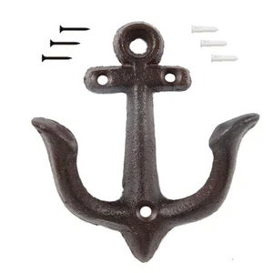 Ganchos de pared de anclaje náutico de hierro fundido vintage ganchos estante casa de playa ganchos - Imagen 1 de 2