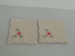 2 Beautiful Handcrafted Hankercheifs Embroidered In Beautiful Flowers 10 X 10 IN - Picture 1 of 4