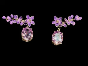 Sterling Silver Earrings 925 Jewellery Purple Cubic Zirconia Climber Enamel 5.2 - Picture 1 of 12