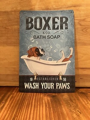 Boxer Co Jabones de baño Lava tus patas Cajas de baño Perro Perros Cachorro Est 1959 Póster Foto 1 de 2