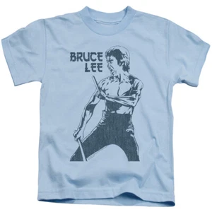 Bruce Lee Boys T-Shirt Fighting Stance Sketch Light Blue Tee - Picture 1 of 1