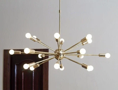 Mid Century Brass Sputnik Chandelier 18 Arms Modern Pendant Lamp Ceiling Light Cover