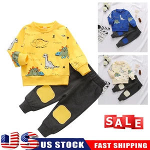NEW Dinosaur Baby Boys Sweatshirt Sweat Shirt&Pants Tracksuit Outfit Set Clothes - Picture 1 of 26