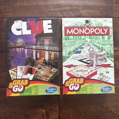 Monopoly and Clue Grab and Go Travel Edition COMPLETE Board Game Hasbro Gaming - Image 1 of 4