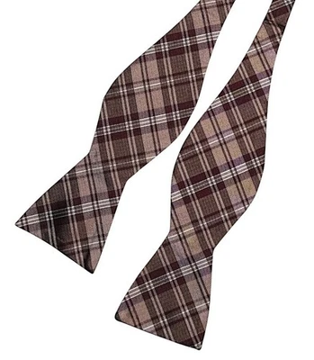 The Tie Bar Bow Tie Silk Plaid Self Tie Brown Purple Tan Adjustable Dandy Preppy - Image 1 of 4