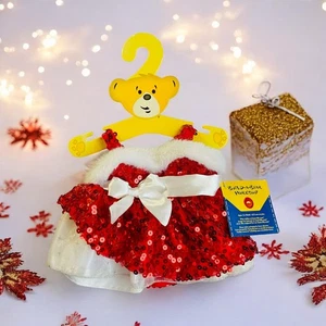 NUEVO CON ETIQUETAS Build a Bear Workshop Lentejuelas Rojas Brillante Navidad Vestido Ropa - Imagen 1 de 9