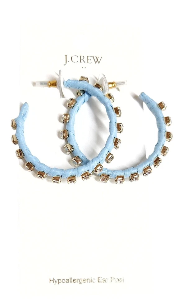Pendientes de aro envueltos con diamantes de imitación tejidos de fábrica J.Crew azul soñador CH586 NUEVOS CON ETIQUETAS Foto 1 de 4