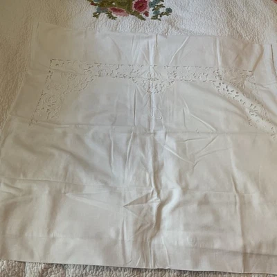 Gorgeous Vintage Euro French Hand Embroidered  Linen Sham 30x 29 Mono TL - Image 1 of 4