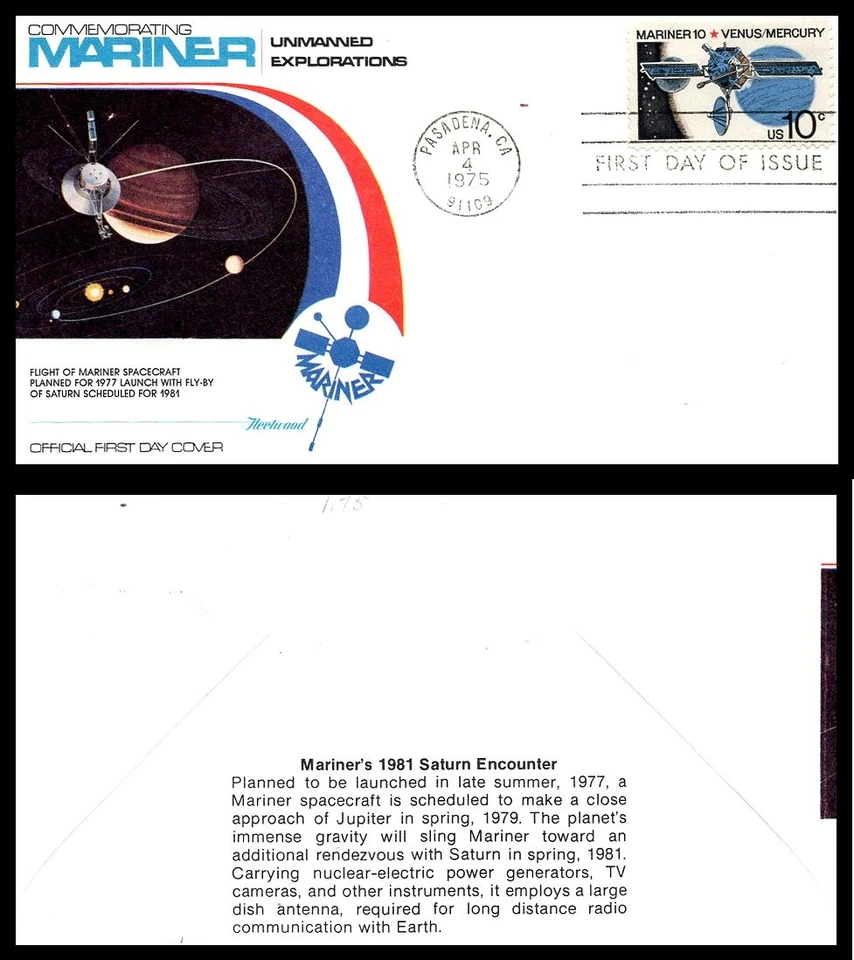 US FDC # 1557 10c Mariner 10, Venus  Fleetwood  flight 1975, 9p6528 - Image 1 of 1