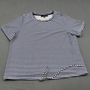Fred David Shirt Womens Petite PXL Short Sleeve Adjustable Striped Blue - Picture 1 of 12