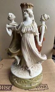ANTIKE ROYAL DUX Bohemia "DREI GNADEN" Mädchen Figur Porzellan Lampenfuß 17" - Bild 1 von 21
