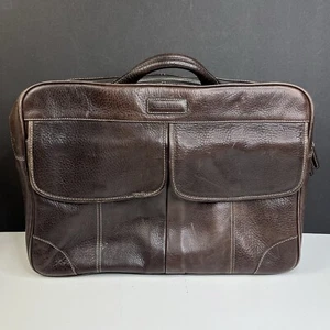 COLE HAAN Brown Pebbled Leather Briefcase Messenger Laptop Bag Double Zip Flap - Picture 1 of 19