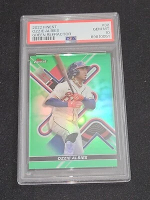 2022 Topps Finest Ozzie Albies Green Refractor Parallel 8/99 PSA 10 Braves - Image 1 of 2