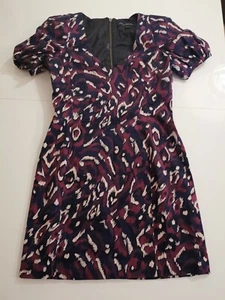 FRENCH CONNECTION PRINT MINI DRESS UK 8 TIGHT FITTING PARTY DRESS V NECK ELASTIC - Picture 1 of 10