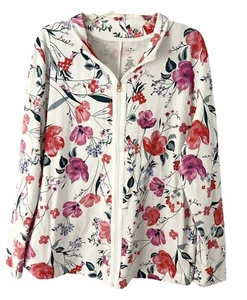 St John's Bay Active Jacket Womens XXL White Multicolor Floral Full Zip Pockets - Picture 1 of 8