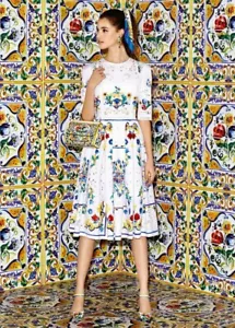AUTH SS2016 Dolce&Gabbana majolica print cutwork embroidered cotton Dress 38it - Picture 1 of 17